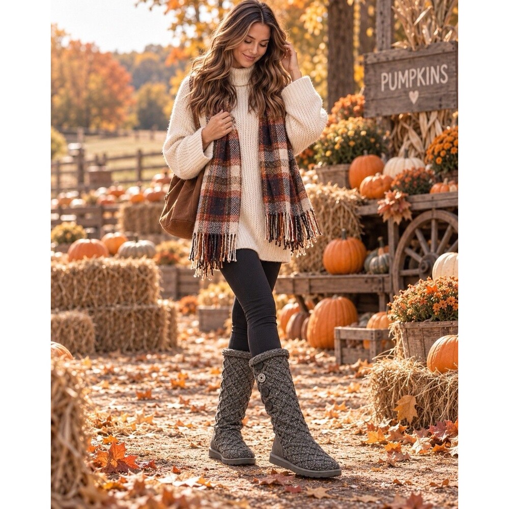 UGG Classic Cardy Tall Knit Boots Women’s 9 Gray Cable Knit 3 Button Y2K